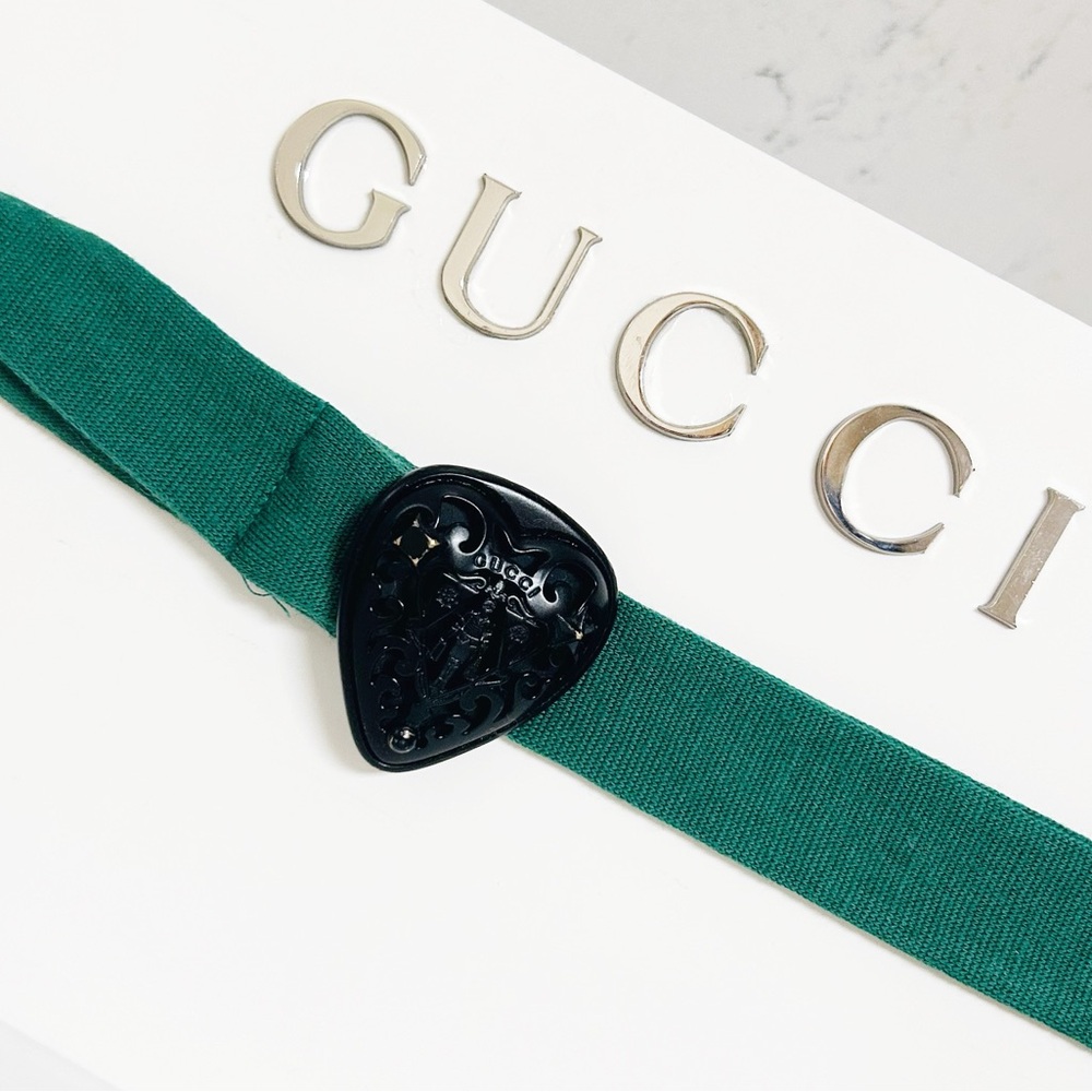Authentic Gucci Rare Hysteria Black Heart & Teal Wool Adjustable Belt - Picture 15 of 15